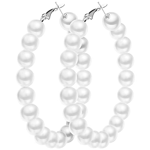 La Mejor review de Muebles roperos tabla con los diez mejores. 33 Pearl Hoop Earrings White Pearl Earrings Drop Dangle Earrings for Women Girls Bridal Presents, 2.16 Inch, artificial ABS highlights pearls, Perlas artificiales con reflejos de ABS