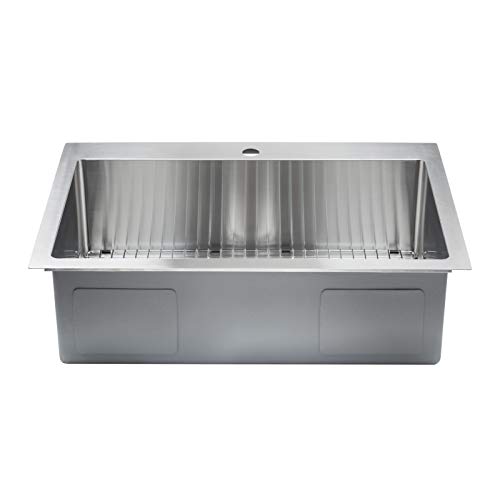 Miseno MSS3322SRTM 33" Top-Mount/Undermount Single Basin Stainless Steel Kitchen Sink - Drain Assembly and Fitted Basin Rack Included Free - 16 Gauge Stainless Steel by Miseno - Image 8