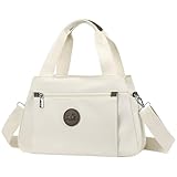 Bolso de Hombro para Mujer en Lona Multifuncional con Capacidad para Uso Diario y Profesional (White, One Size)