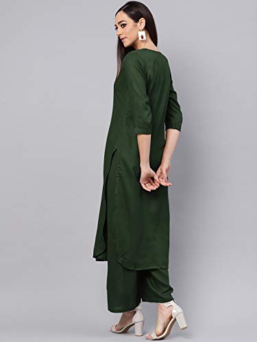 Image of idaLia Rayon Solid Straight Brown Kurta Set for Women with Palazzo 3 /4 Sleeve, Round V Neck Designer Kurta with Palazzo Pant Set