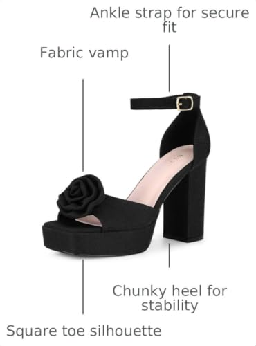 Allegra K Allegra K Women's Platform Flower Heels Square Toe Chunky Heel Black Sandals 9 M US