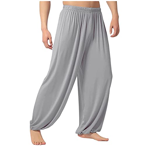 Men's Straight Dance Yoga Solid Color Weatpants Trousers Jogger Dancing Yoga Pant Baggy Genie Boho Pants Gray #TOP1