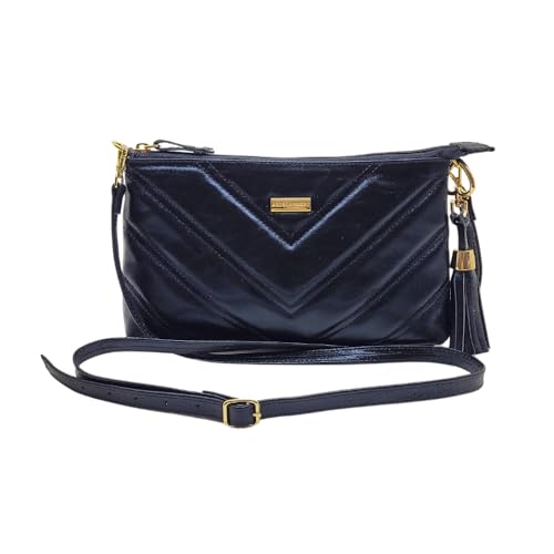 Bolsa Transversal Couro Legítimo Feminina Matelassê Bolso Interno Andreia Ribeiro (Preto Cristal)