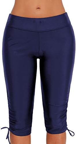 Urchics Womens Plus Size Rash Guard Capris Long Swim Shorts Tankini Bottom Sporty Blue XXL