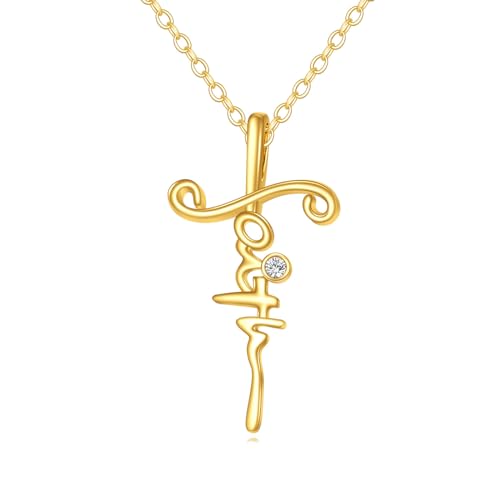 KECHO 14K Yellow Gold Faith Jesus Cross Necklace Religious Script Cross Pendant Necklace Jewelry Mothers Day Gifts for Women Cross Necklace Gifts (Faith)
