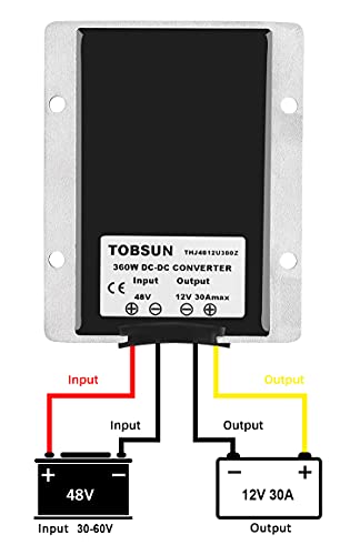DC 36V 48V to 12V 30A Voltage Converter, Power Converter with Fuse - Waterproof Step Down Regulator Buck Reducer Power Transformer for Golf Cart - 36V/48V to 12V 30A