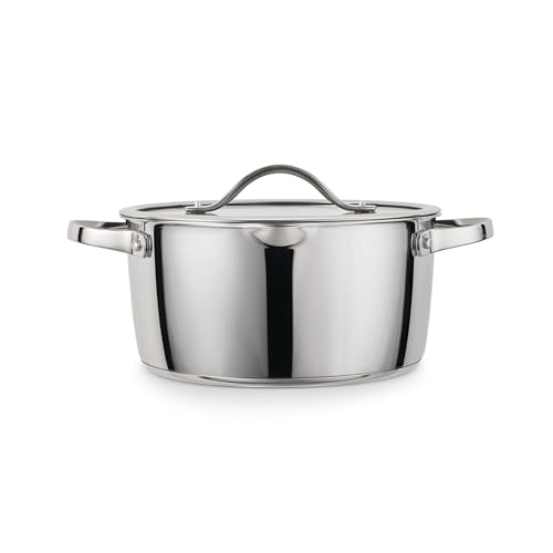 Tramontina Tempo Tri-Ply Base Stainless Steel 5-Quart Dutch Oven Pot with Glass Lid, Induction-Ready, Oven-Safe, Dishwasher-Safe