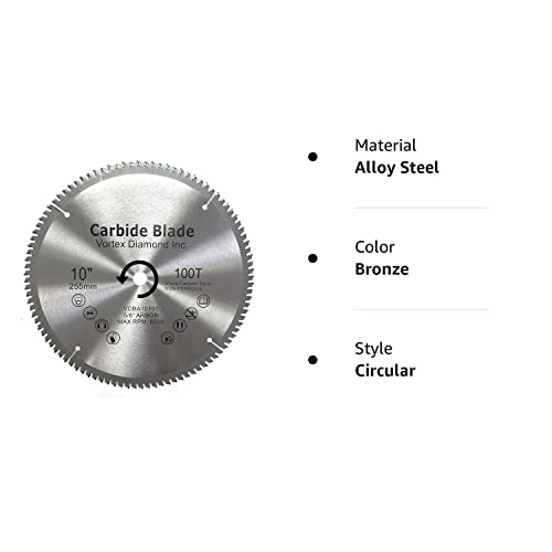 Vortex Diamond Vab 10 Inch 100 Teeth Tct Non-Ferrous Metal Circular Saw Blade With 5/8" Arbor (10 Inch 100 Teeth) #TOP7