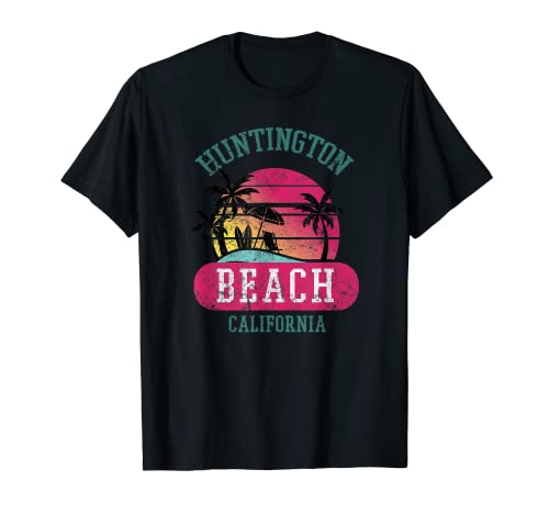 Distressed Huntington Beach CA Beach Sunset Novelty Art T-Shirt