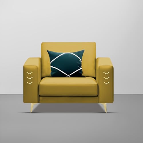 Image of Casaliving Falco 1 Seater Sofa Set for Living Room (Yellow Fabric) Premium Fabric Sofa