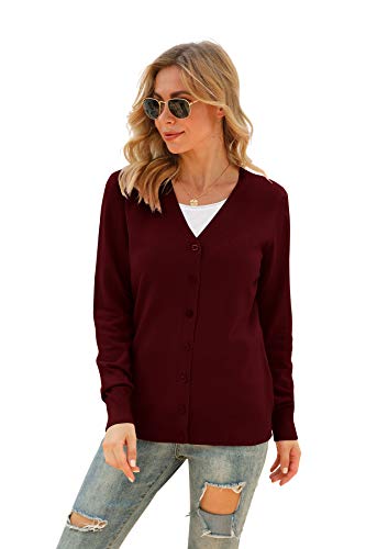 Image of VIISHOW Women Long Sleeve Button Down V Neck Lightweight Basic Knit Sweater Cardigan