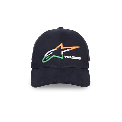 Image of TVS Racing x Alpinestars Cap � 100% Cotton Twill, Breathable & Skin-Friendly Fabric, 6-Panel Design, Adjustable Metal Buckle Closure, Flexible Peak for Sunshade, and Embroidered Branding