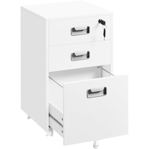 Yaheetech Caisson de Bureau Mobile avec 3 Tiroirs, Verrouillable, Rangement Bureau pour Document A4/Lettre, Dossier Suspendu, Support d'Imprimante à...