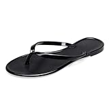 OMGard Flip Flops for Women Jelly Shoes Thong Sandals Jellies Flats Black Slipper Summer Beach Pool Slides Size 9 Slip On Quick Drying Soft