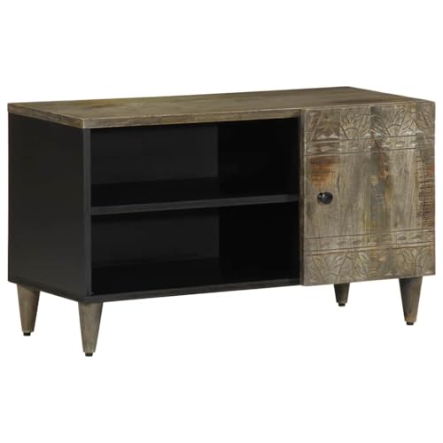 Vetnasa Mueble de TV Madera Maciza de Mango Gris Claro 80x31,5x46 cm Mobiliario, Armarios y Almacenamiento, Almacenamiento para CD y DVD Gris 14,85 KG