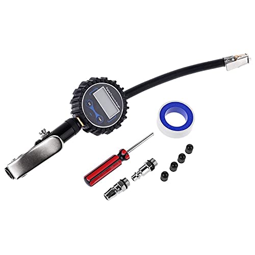 Cyfrowy inflator opon z manometrem z manometrem i tylnym nocnym światłem LED - wytrzymały automatyczny pistolet do pompowania powietrza z 4 nasadkami zaworów