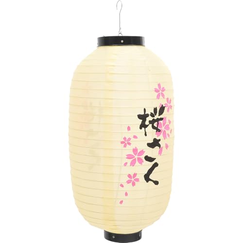 BESPORTBLE Linterna Colgante Japonesa Flor de Cerezo Beige 25x48 Cm para Decoración de Jardín, Restaurante y Fiestas Temáticas, Linterna Decorativa Tradicional Resistente al Agua