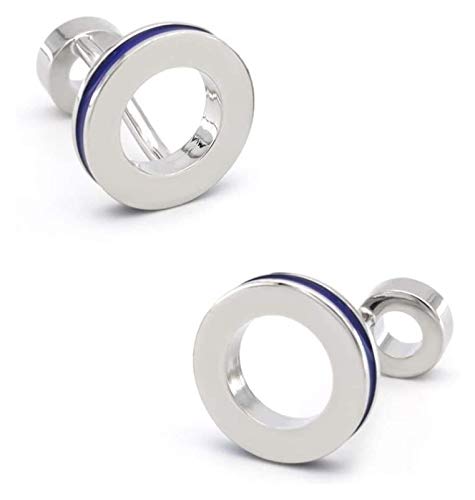 SYXYSM Men's Gift Cufflinks Pure Copper Round Cufflinks Double-Sided Round Cufflinks Blue Cufflinks Men's Cufflinks Business Casual (Color : Silver)