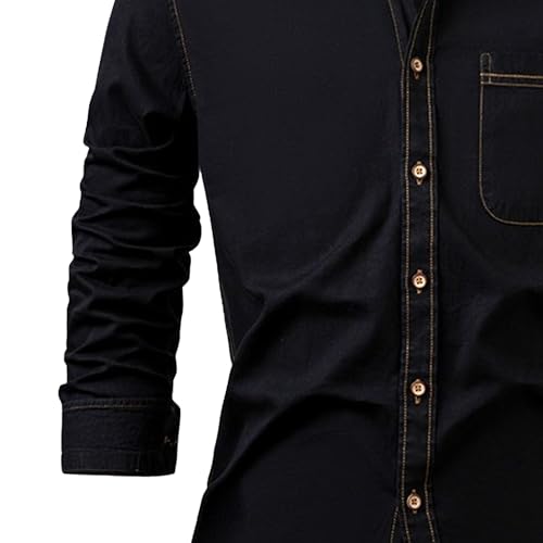 Maiyifu-GJ Men's Long Sleeve Cotton Denim Shirts Casual Lightweight Button-Down Shirt Fall Denim Jacket Trucker Jean Coats4