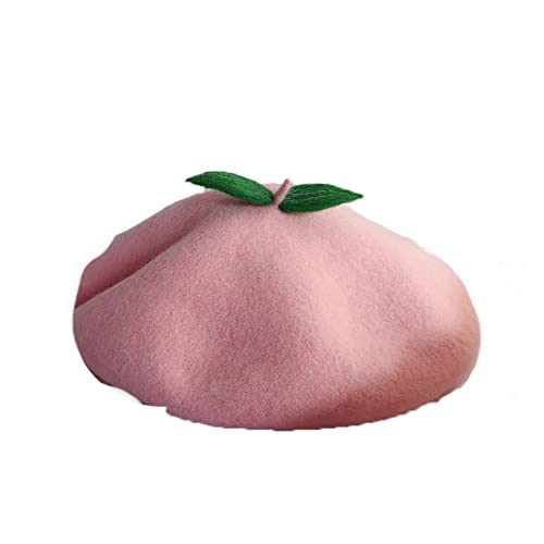 Peach Cute Fruit Deer French Beret For Women Girls Wool Knit Beret Hat Handmade Animal Flower Hair Accessory Lolita Tea Party #TOP2