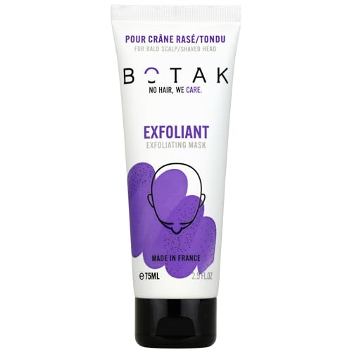 BOTAK Exfoliante suave y limpiador para la cabeza calva/afeitada/esquilada | 99% de origen natural, vegano francés, absorbe el exceso de sebo y reduce las espinillas | Regula el pH
