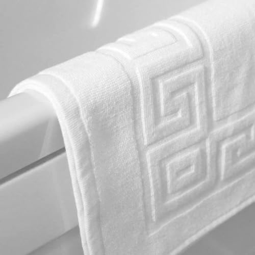 Sleep and Beyond Egyptian Cotton 750 GSM Greek Key Pattern Bath Mats (White, 1 Pack)