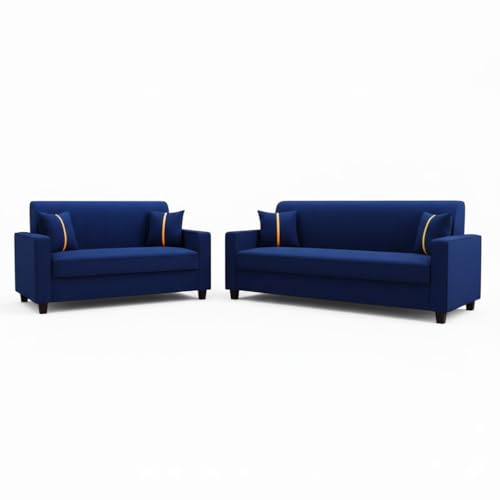 Image of FURNY Cosmos 5 Seater Fabric 3+2 Sofa Set (Dark Blue) Premium Velvet Finish | Durable Comfort | Ideal for Living Room