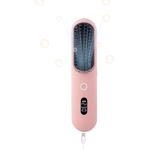 Cordless Hair Straightener Brush Comb Portable Straightening Brush for Women Anti-Scald Hot Hair Brush Heat Comb Pink