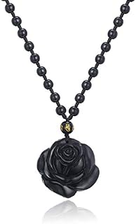 Black Obsidian Crystal Carving Rose Pendant Necklace Healing Reiki Natural Gemstone Flower Obsidian Stone Pendant gift