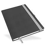 Format: Large - 190 x 270 mm Marthiesens® Notizbuch Recycling-Leder Anthrazit, Large, Inhalt punktiert, Handmade