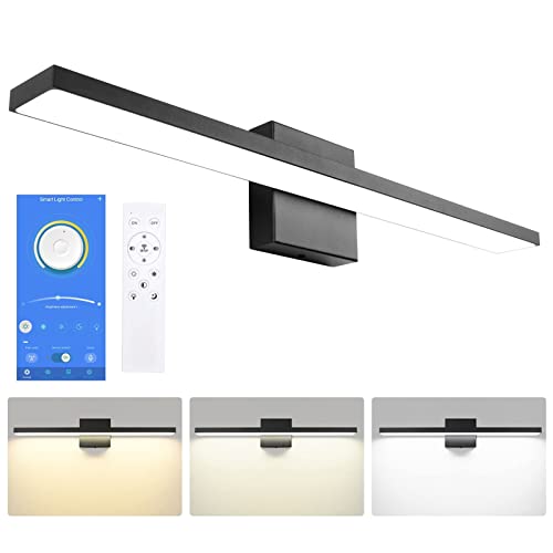 Ralbay 24in/20W APP & Remote Control Dimmable Modern Black Vanity Light Color Temperature Adjustable LED Bathroom Lighting Fixture