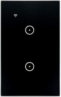 Smart Switch, Wi-Fi Light Switch Glass Touch Panel Wireless Remote Control by Tuya Smart Life APP Compatible with Alexa Google Assistant (2 Gang, Black)