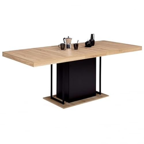 IDMarket – Mesa de comedor extensible rectangular UGO 6-10 personas, madera de haya y negro, 160-200 cm