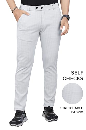 Image of Men's Regular Fit Self-Design Trousers | Mid-Rise Cotton Blend Pants for Work Stylish Formal Bottoms for Men (Pack of 1)