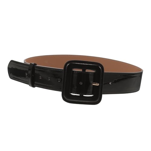Vintage Wide PU Waist Belt for Women Decorative Shiny Corset Style Black Leather Look Accessory for Dresses Jeans and Coats