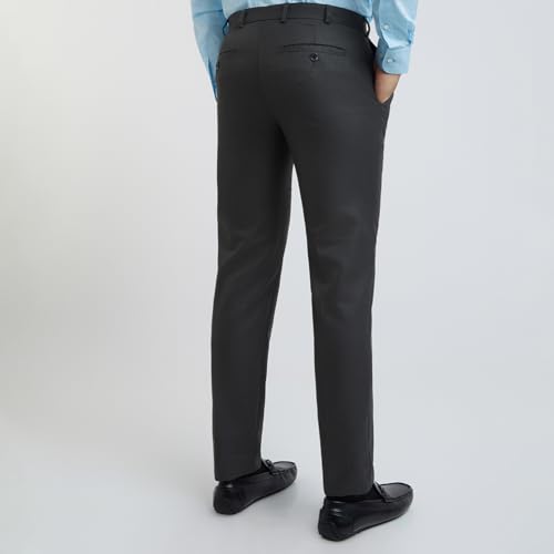 Image of Raymond Men's Slim Fit Mid Rise Structure Pattern Poly Viscose Blend Flat Front Formal Trouser