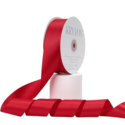 Kryvus Red Satin Ribbon, Double Faced 1-1/2 Inch X 50 Yards Red Ribbon, Premium Satin Ribbon for Gift Wrapping, Crafts, Hair Bow Making, Sewing, Flower Bouquet, Wedding Party Decor