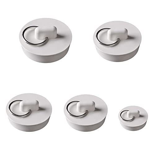 5Pcs Sink Plug Bath Plugs Rubber Drain Stoppers Set with Hanging Ring Drain Plug for Bathtub Bathroom Kitchen Sink Tubs (5 Sizes)