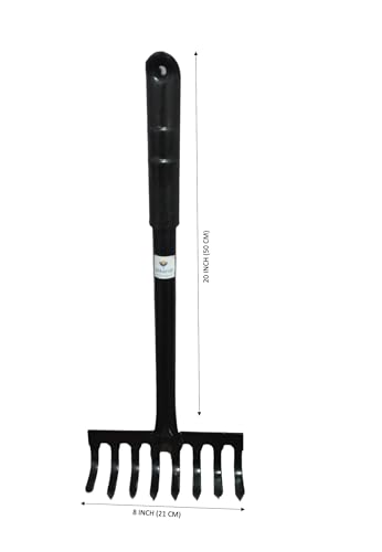 Image of Utkarsh Garden Rake with 8 Teeth or Prongs | Heavy Duty Gardening Tool for Home Garden | Lawn, Landscaping Yard, Garden Leaf Rake | Weeding, Tilling, Aerating Soil Rake - Set of 1 Tool