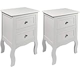 FEFE® 2 x Chic White Wooden Free Standing Bedroom Bedside Table Unit Cabinet Nightstand 2 Drawers, White Bedside Table with Storage Cabinet for Bedroom, Wooden End Side Table Living Room