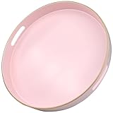 Omuriko Pink Round Decorative Tray with Handles, 13" Versatile Serving Tray for Coffee Table, Ottoman, Ideal for Serving, Displaying, Organizing