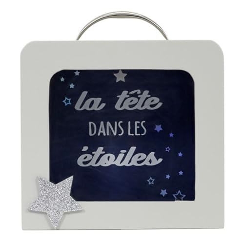 Tirelire Déco Enfant Valise 15cm Blanc & Gris