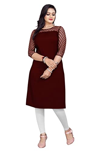 Image of Dream Beauty Fashion Poly Net Straight Crepe Formal Casual Kurta /Kurti for Women and Girls
