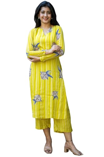 Image of ANNI DESIGNER Women's Cotton Blend Floral Kurta with Pant