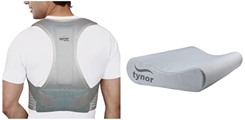 TYNOR Posture Corrector, Grey, Medium, 1 Unit & Contoured Cervica...