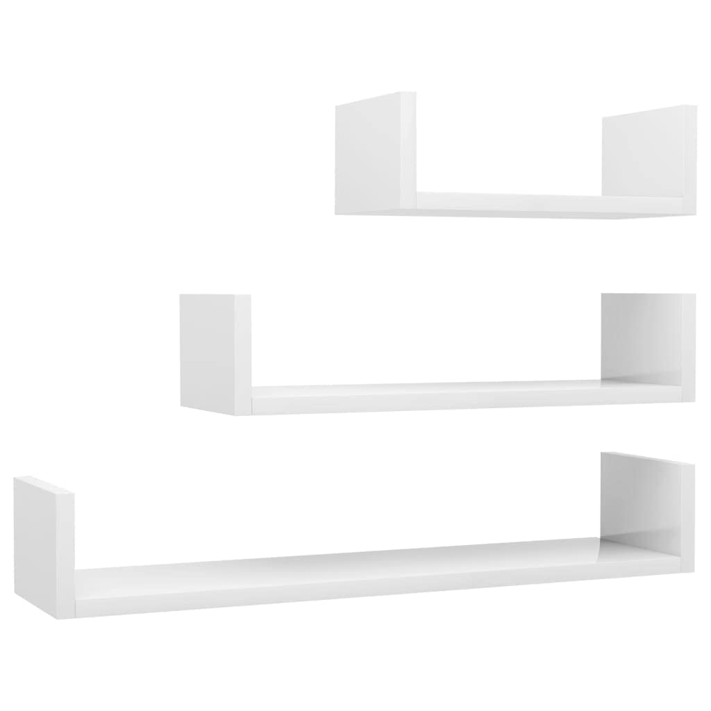 vidaXL 3X Estantes de Pared Contrachapada Blanco Brillo Mobiliario Decoración Prácticos Decorativos Almacenamiento Extra Libros Premios Fotos Adornos