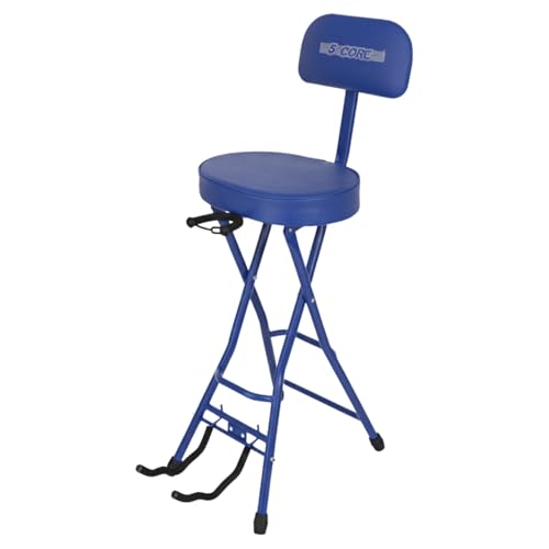 5 CORE Guitar Stool 3.15" Padded Chair w Backrest Foldable Seat w Foot Rest Guitar Stand for Acoustic Electric Bass Guitars (Blue Oval)