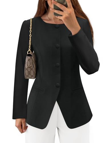 ZESICA Women's Business Casual Blazers 2025 Fall Long Sleeve Button Down Suit Jackets Open Front Work Blazer with Pocket