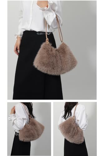 Ulisty Women Small Faux Fox Fur Hobo Bag Furry Underarm Bag Plush Shoulder Bag Fashion Purse Handbag3