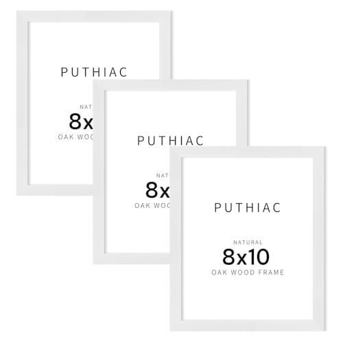 puthiac 8x10 White Oak Wood Picture Frame -8"x10" Frame Wood, 8"x10" Natural Solid Wood Poster Frames for Wall Art Photo and Prints (3 Pack, White)